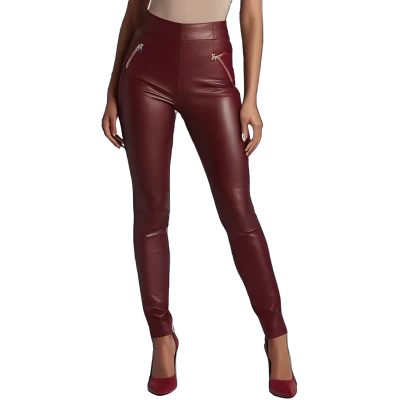 Pantalon cuir femme en agneau stretch rouge modèle Ciria