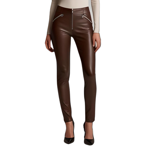 Pantalon cuir agneau stretch marron modèle Astra