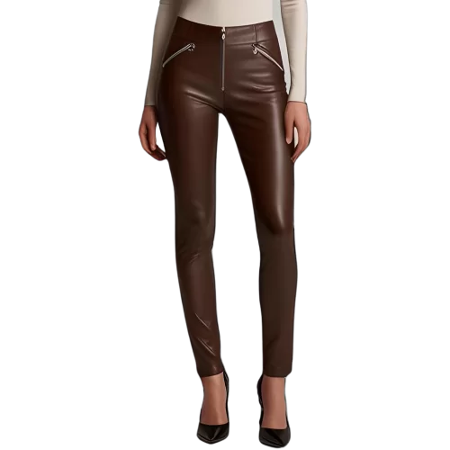 Pantalon cuir agneau stretch marron modèle Astra
