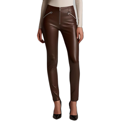 Pantalon cuir agneau stretch marron modèle Astra