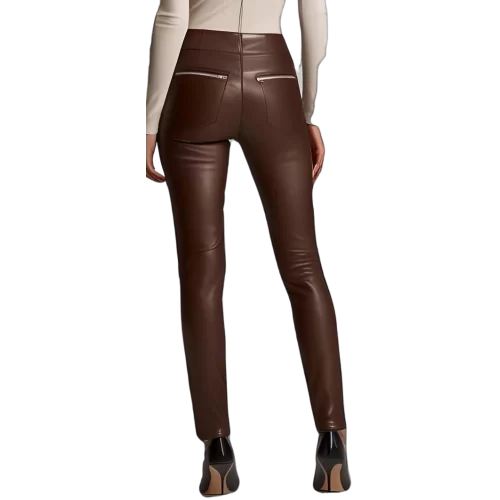 Pantalon cuir agneau stretch marron modèle Astra