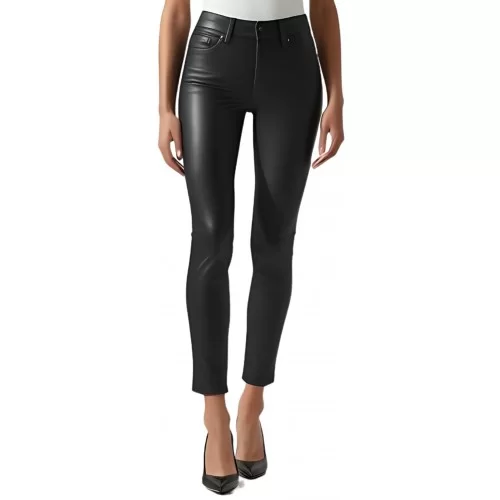 Pantalon jeans femme en cuir d'agneau stretch noir modèle Prismy