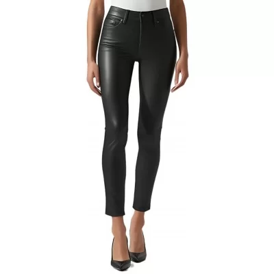Pantalon jeans court cuir agneau noir femme modèle Prisme