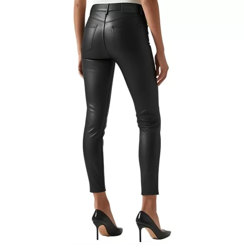 Pantalon jeans court cuir agneau noir femme modèle Prisme