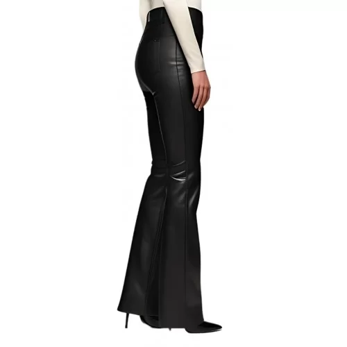 Pantalon cuir d'agneau plongé bas évasé noir modèle Nadine