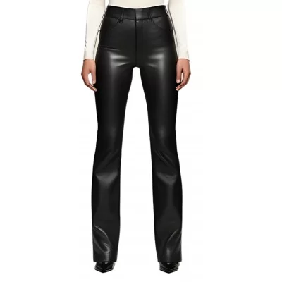 Pantalon cuir d'agneau plongé bas évasé noir modèle Nadine