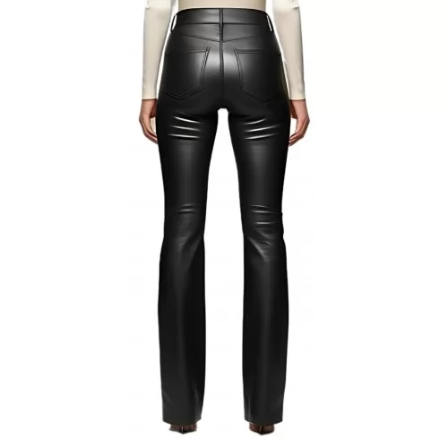 Pantalon cuir d'agneau plongé bas évasé noir modèle Nadine