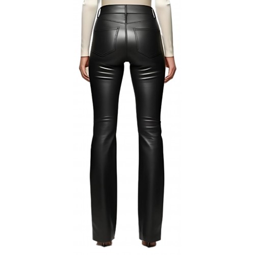 Pantalon cuir d'agneau plongé bas évasé noir modèle Nadine