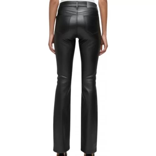 Pantalon jeans en cuir d'agneau plongé noir bas évasé modèle Danielle
