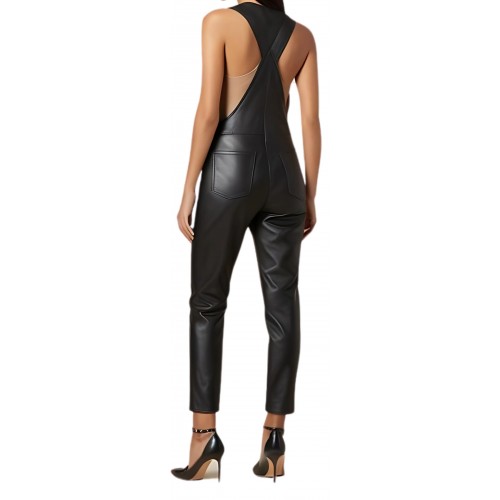Salopette en cuir bas court en agneau noir modèle FIlomène
