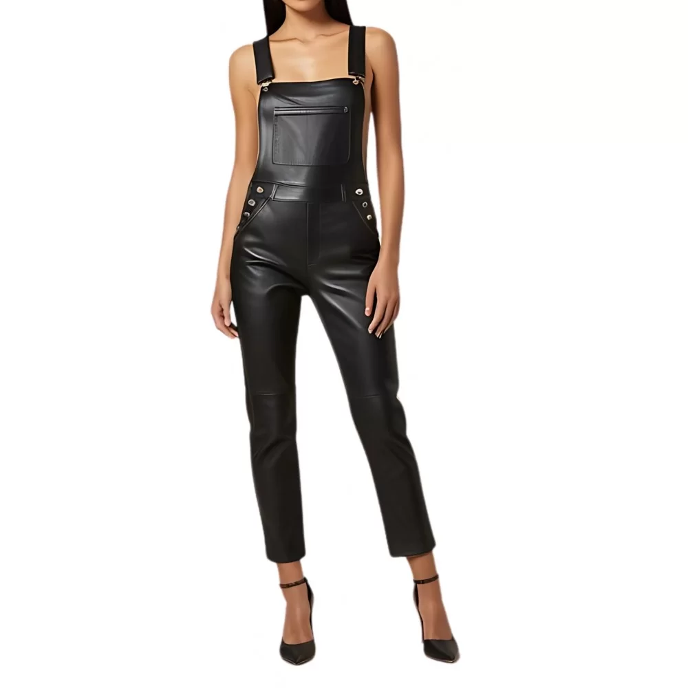 Salopette en cuir bas court en agneau noir modèle FIlomène