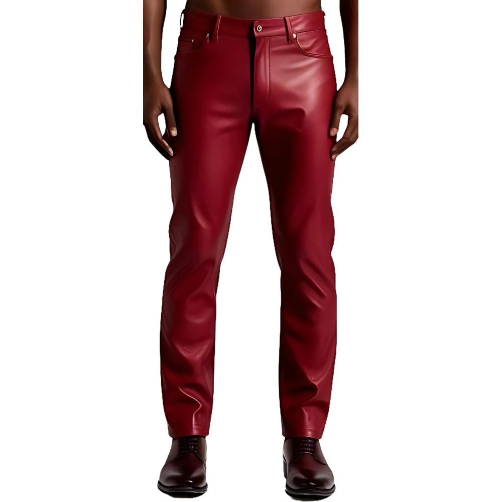 Pantalon cuir stretch jeans agneau rouge modèle Timily