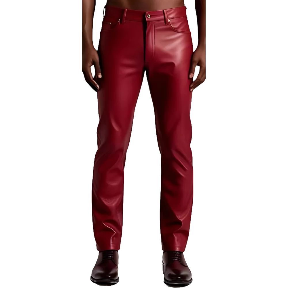 Pantalon cuir stretch jeans agneau rouge modèle Timily