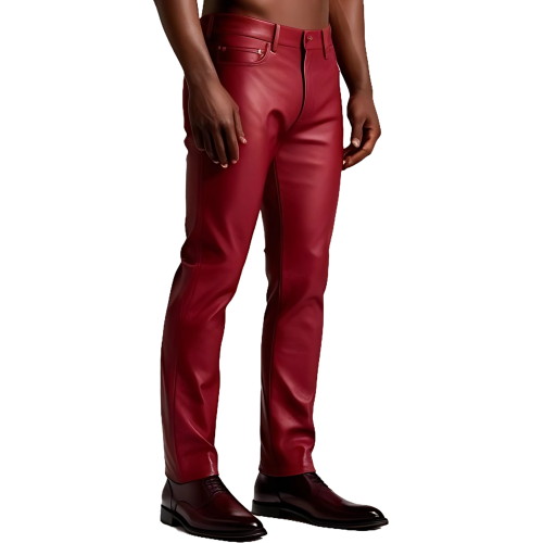 Pantalon cuir stretch jeans agneau rouge modèle Timily