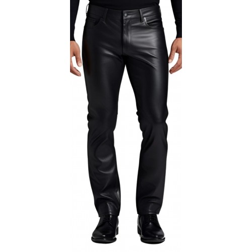 Pantalon cuir homme type jeans en stretch agneau noir modèle Jinno