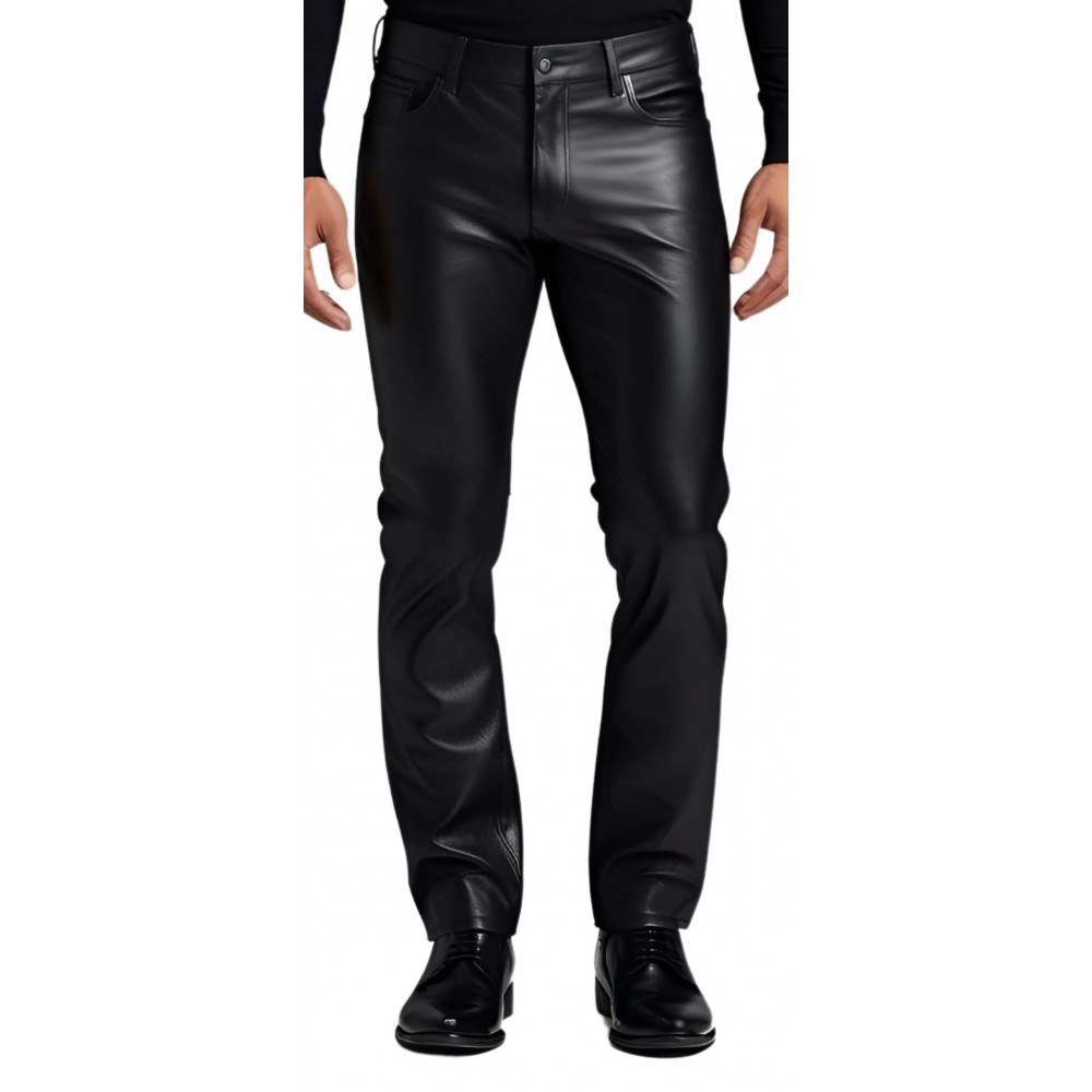 Pantalon cuir homme type jeans en stretch agneau noir modèle Jinno