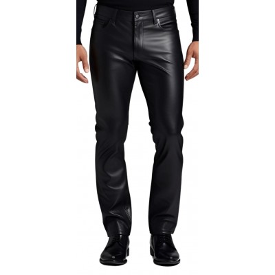 Pantalon cuir homme type jeans en stretch agneau noir modèle Jinno