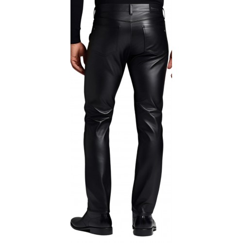 Pantalon cuir homme type jeans en stretch agneau noir modèle Jinno