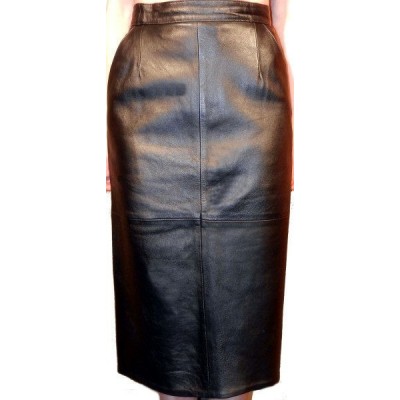 Jupe crayon en cuir d'agneau couleur noire modèle Ibena