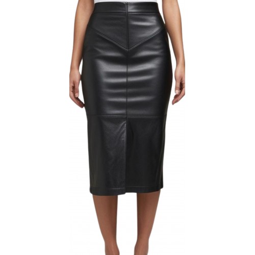 Jupe cuir longue sireine agneau noir modèle Yvette