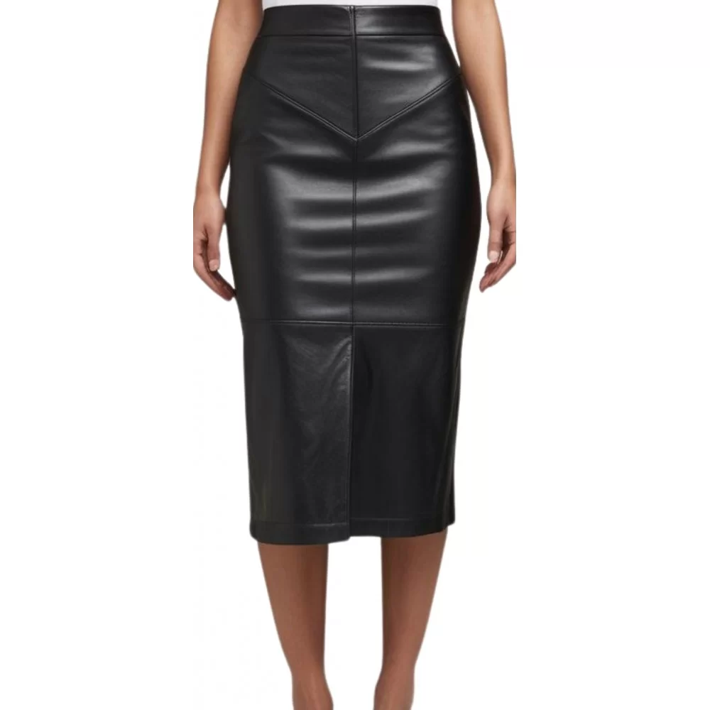 Jupe cuir longue sireine agneau noir modèle Yvette