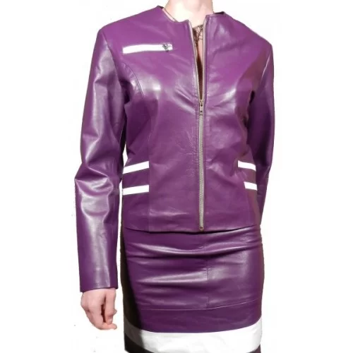 Blouson femme en agneau plongé couleurs violet et blanc modèle Cerex