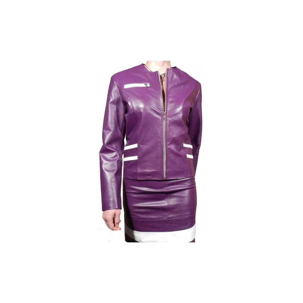 Blouson femme en agneau plongé couleurs violet et blanc modèle Cerex