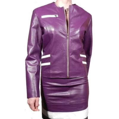 Blouson femme en agneau plongé couleurs violet et blanc modèle Cerex