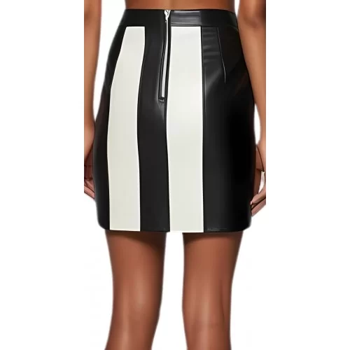 Jupe en cuir d'agneau de deux couleurs noir et blanc modèle Frize