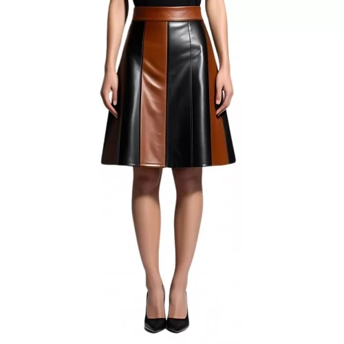 Jupe mi longue évasée en agneaux deux couleurs marron et noir modèle Ekatie