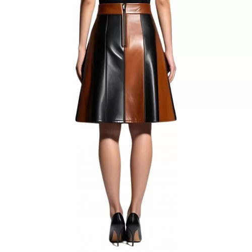 Jupe mi longue évasée en agneaux deux couleurs marron et noir modèle Ekatie