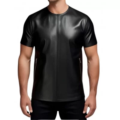 Tee shirt en cuir d'agneau agneau noir modèle Giry