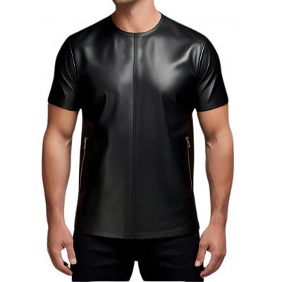 Tee shirt en cuir d'agneau agneau noir modèle Giry