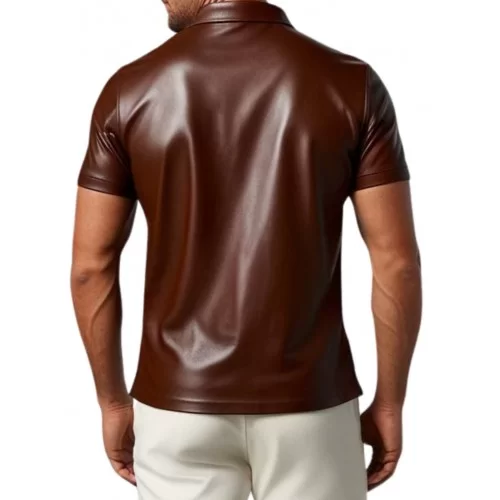 Polo en cuir d'agneau marron modèle Dinou