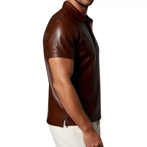 Polo en cuir d'agneau marron modèle Dinou