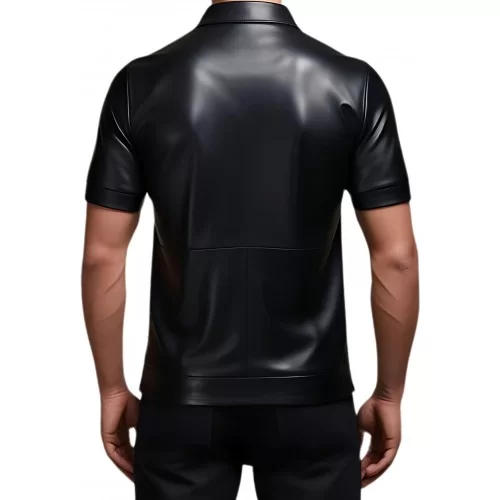 Tee shirt en cuir d'agneau avec ouverture par zip sur l'avant noir modèle Gabrielo