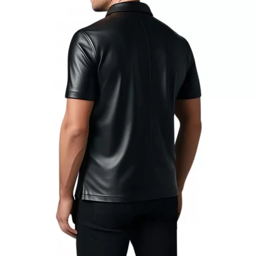 Tee shirt en cuir d'agneau noir avec ouverture par zip sur l'avant modèle Sime