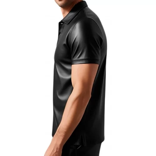 Polo en cuir d'agneau noir avec ouverture par boutons sur l'avant modèle Cosmo