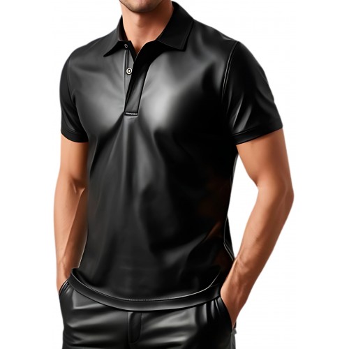 Polo en cuir d'agneau noir avec ouverture par boutons sur l'avant modèle Cosmo
