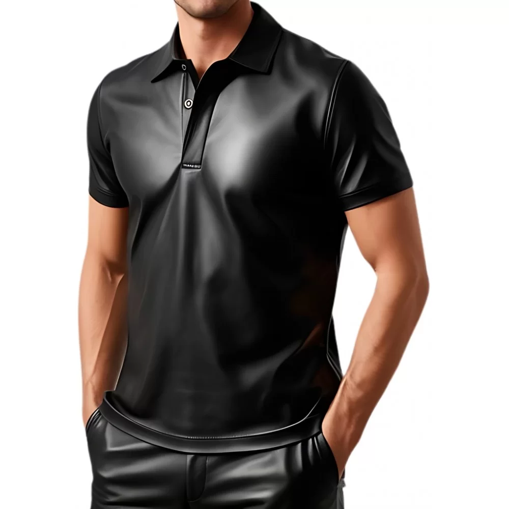 Polo en cuir d'agneau noir avec ouverture par boutons sur l'avant modèle Cosmo