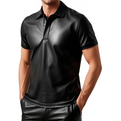 Polo en cuir d'agneau noir avec ouverture par boutons sur l'avant modèle Cosmo