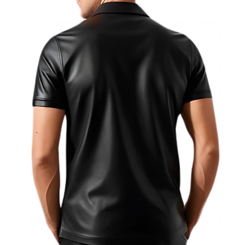 Polo en cuir d'agneau noir avec ouverture par boutons sur l'avant modèle Cosmo