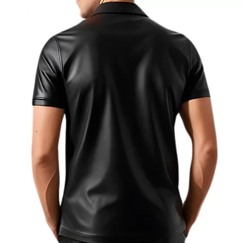 Polo en cuir d'agneau noir avec ouverture par boutons sur l'avant modèle Cosmo