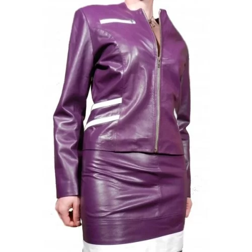 Blouson femme en agneau plongé couleurs violet et blanc modèle Cerex