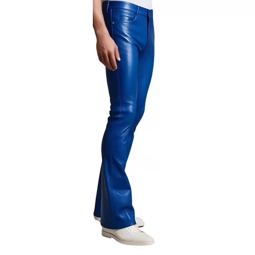 Pantalon jeans en cuir d'agneau bleu modèle Xolive