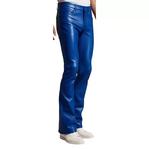 Pantalon jeans en cuir d'agneau bleu modèle Xolive