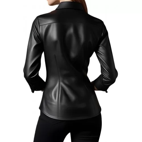 Chemise cuir femme manches trois quart en agneau cuir noir modèle Oruce