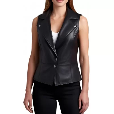 Gilet en cuir femme en agneau noir modèle Celcia