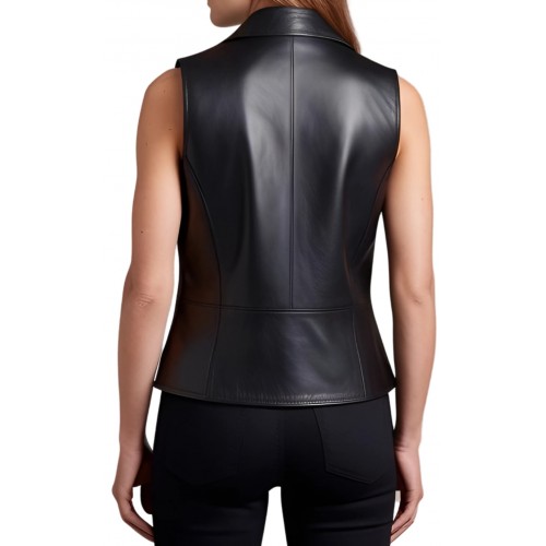 Gilet en cuir femme en agneau noir modèle Celcia
