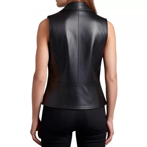 Gilet en cuir femme en agneau noir modèle Celcia